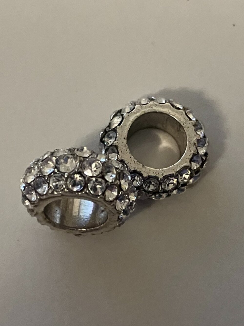 Lot of Two Spacer Charms - Silver bead Rhinestone Jewelry. Very good condition